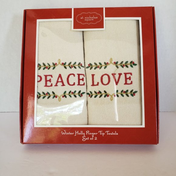 St Nicholas Square Christmas Peace Love Finger Tip Towel Set of 2 New in Box - Picture 6 of 6